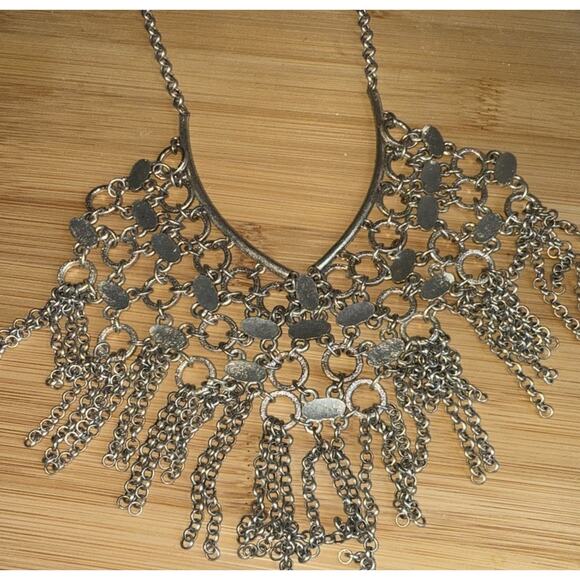 Chico’s Kellen Boho Bib Silver Tone Boho Bohemian Statement Necklace Adjustable - Picture 3 of 11